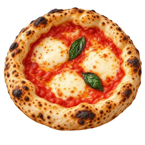 A Neapolitan pizza with tomato, mozzarella and basil